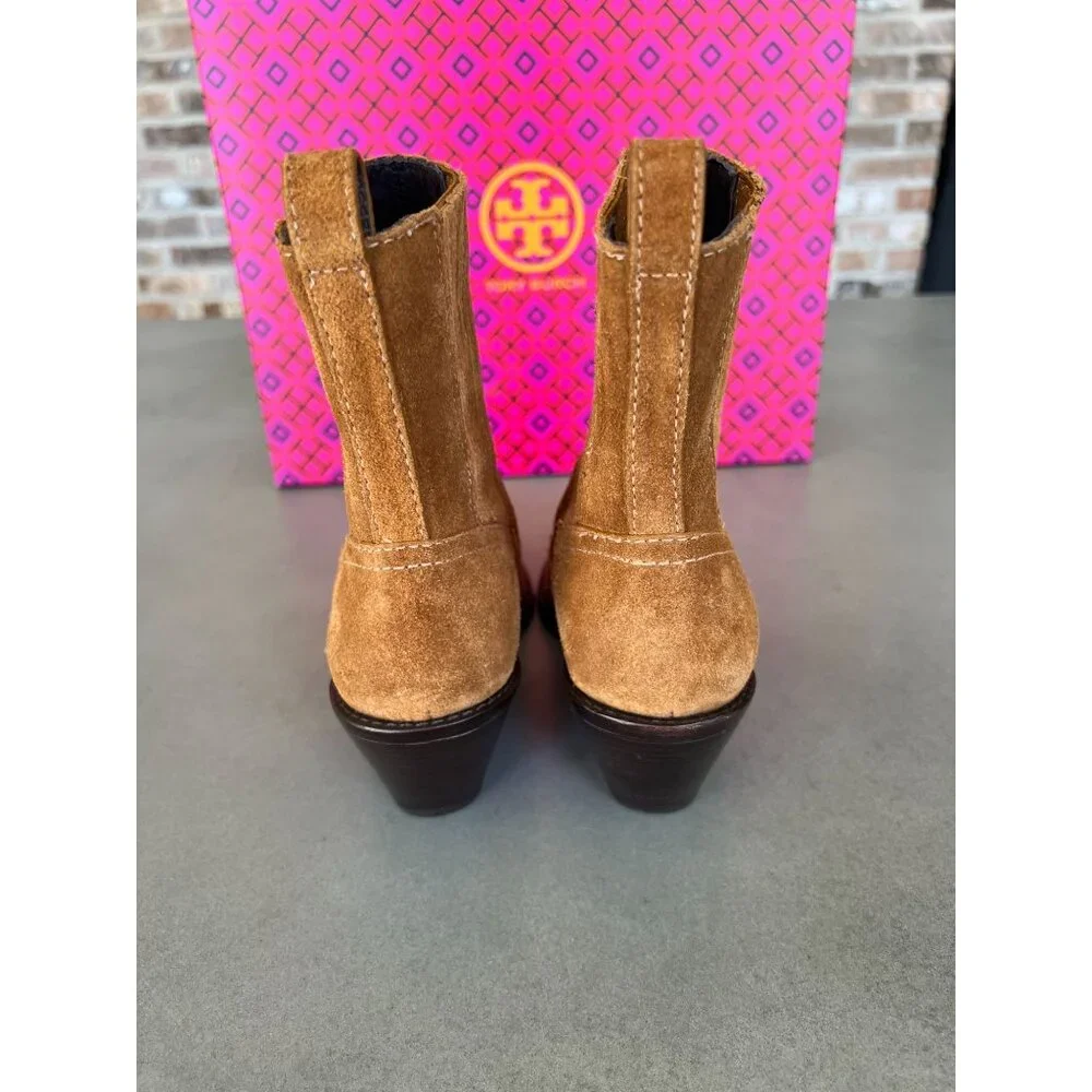Tory Burch Western Suede Leather Women's Ankle Bootie Rhum Size 5